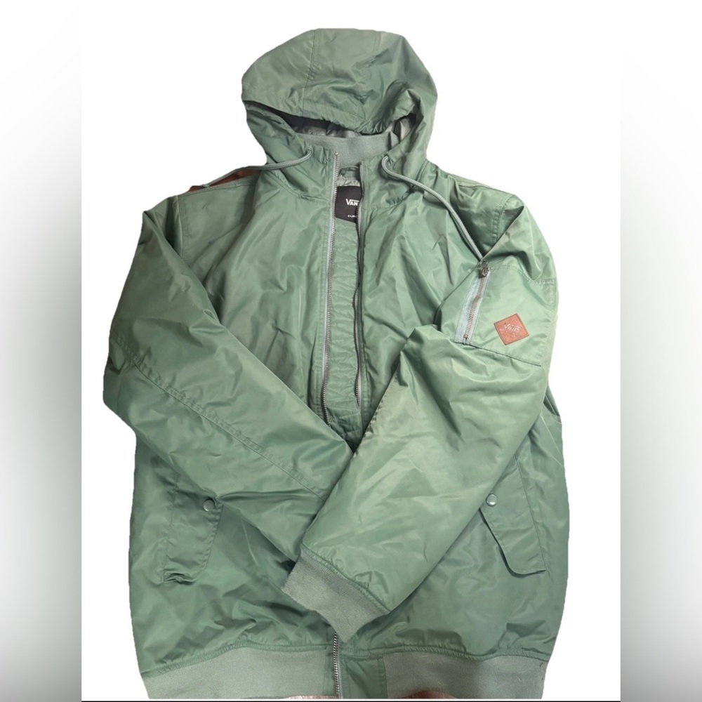 Vans Men's Bomber Jacket Large Green Hooded Casual Winter Outerwear - Picture 2 of 3